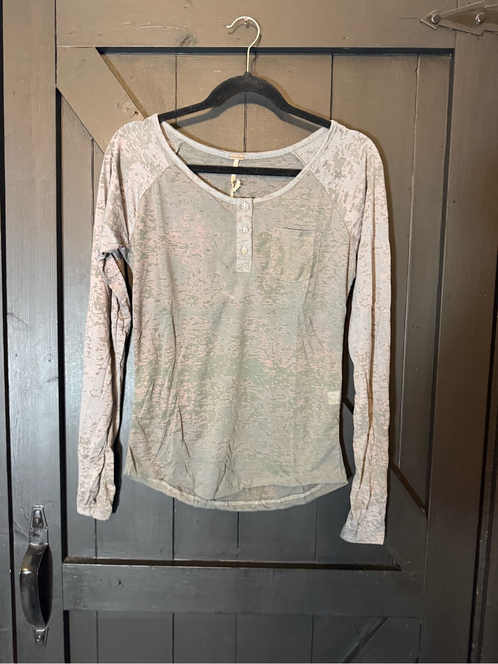 Poof! Heathered Light Gray Long Sleeve Henley with Pocket